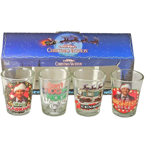 Christmas Vacation Shot Glass Set 4pc Clark Griswold 1.5oz Holiday Drink Bar - Picture 1 of 16